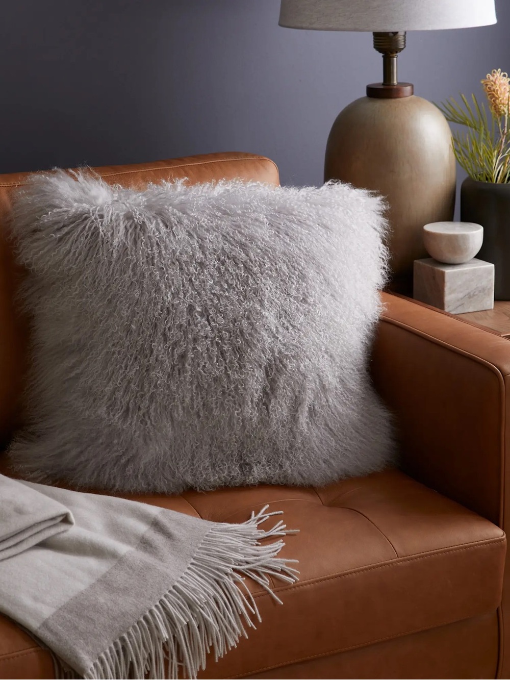NWOT Quince Luxe Mongolian Lamb Pillow Cover In Silver Gray 20”x20”